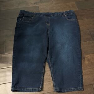 D/C jeans women’s he elastic waist pull on, knee high denim, blue distress